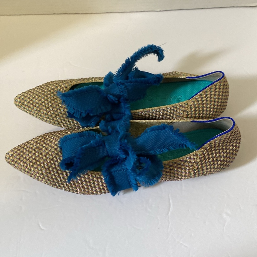 Rothy’s Women Size 10.5 Tweed Sparkle Pointed Flats with Blue Ties - Picture 6 of 6